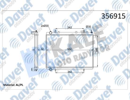KALE 356915 Su Radyatoru (Brazing Versiyonu Kl352400) Peugeot 307 - Citroen C4 1.6hdi 2.0 16v 04=> (Mt) (Ac/Nac) (Mekanik) (562x380x32)